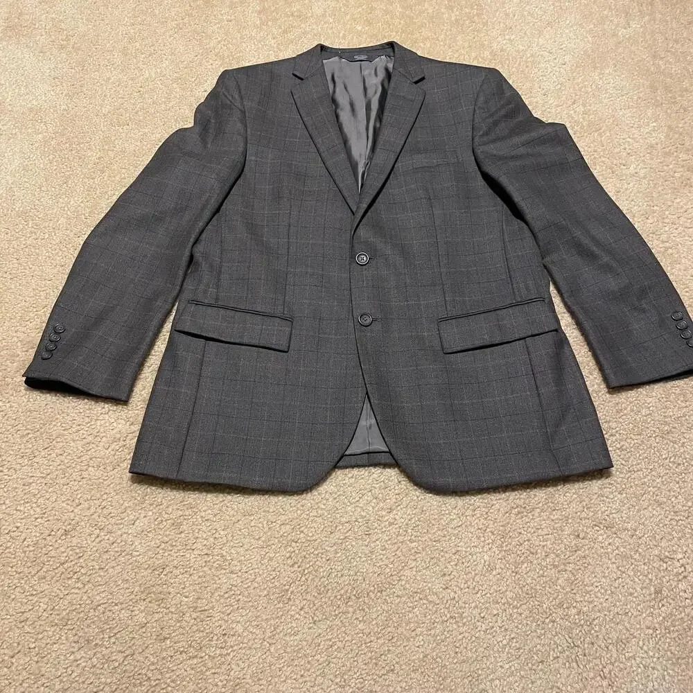 Pronto Uomo Blazer Mens 42 Regular Plaid Wool Sport Coat Platinum Two Button
